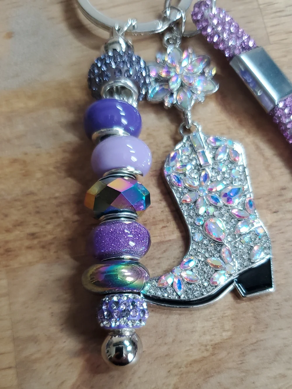 Purple Crystal Western Boot Beaded Keychain